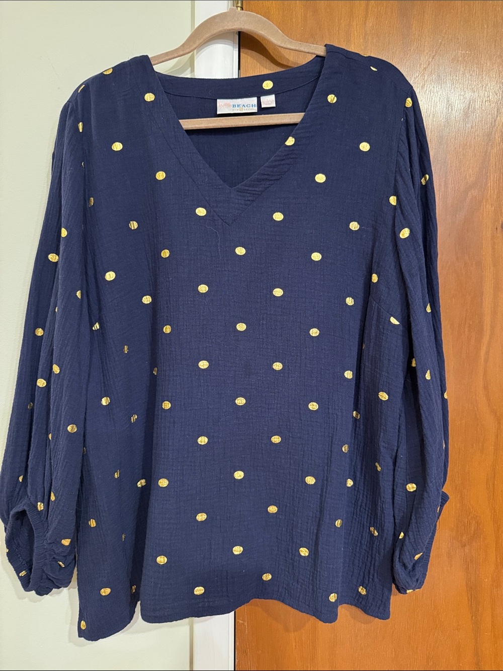 Kim Gravel V-Neck Polka Dot Long-Sleeve Top